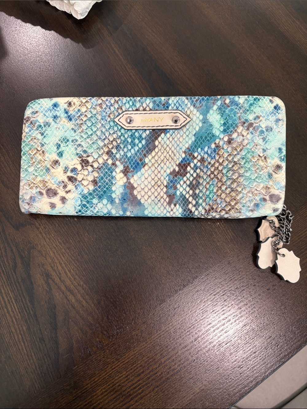 orYANY Metallic Blue Snakeskin Zip Wallet with Charm